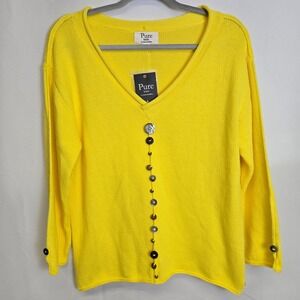 Pure Knits by Neon Buddha Cotton Sweater,‎ Decorative Buttons, Yellow, XS, New